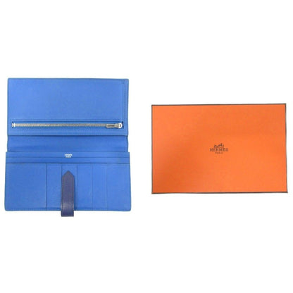 Hermes Bearn Souffle Verso by Color Logo Wallet Leather Blue — view 6