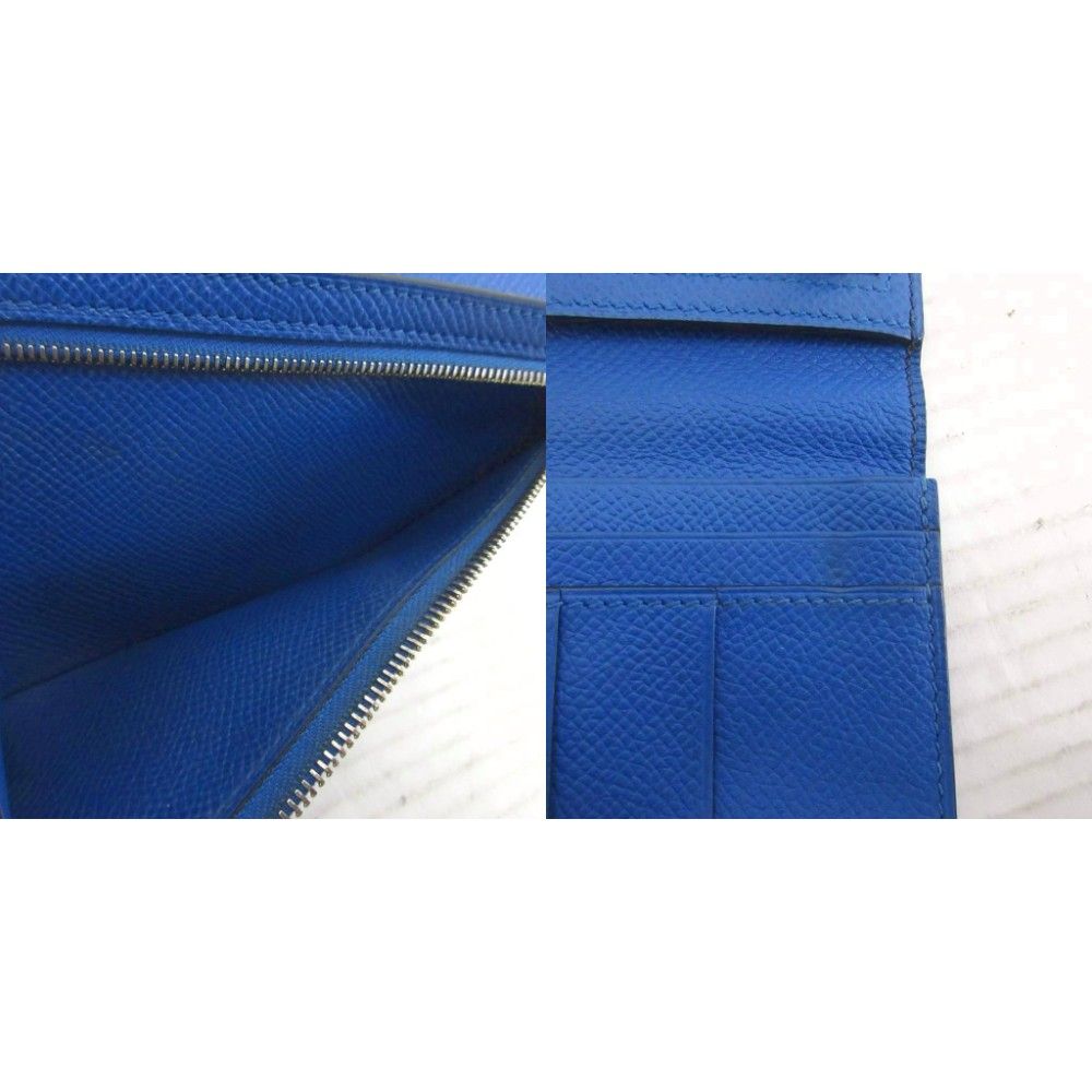Hermes Bearn Souffle Verso by Color Logo Wallet Leather Blue — view 8