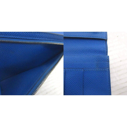 Hermes Bearn Souffle Verso by Color Logo Wallet Leather Blue — view 8