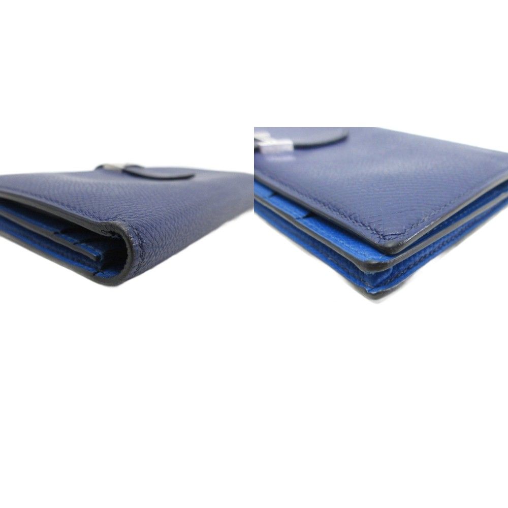 Hermes Bearn Souffle Verso by Color Logo Wallet Leather Blue — view 4