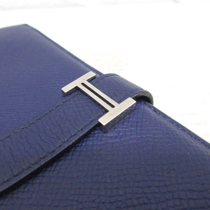 Hermes Bearn Souffle Verso by Color Logo Wallet Leather Blue — view 9