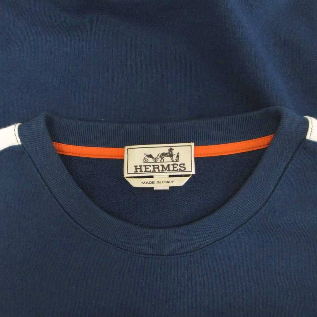 Hermes Run Arm Line Sweatshirt Logo Cotton XL Navy White — view 6