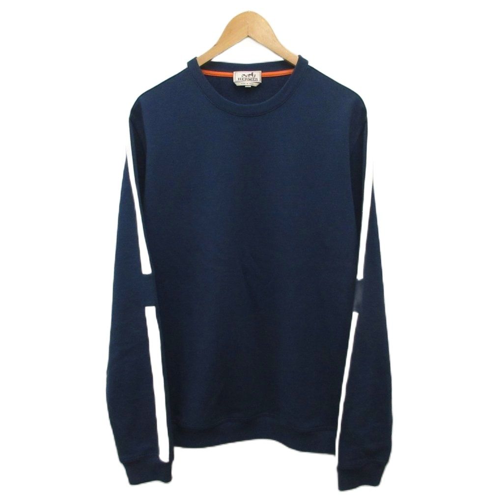Hermes Run Arm Line Sweatshirt Logo Cotton XL Navy White