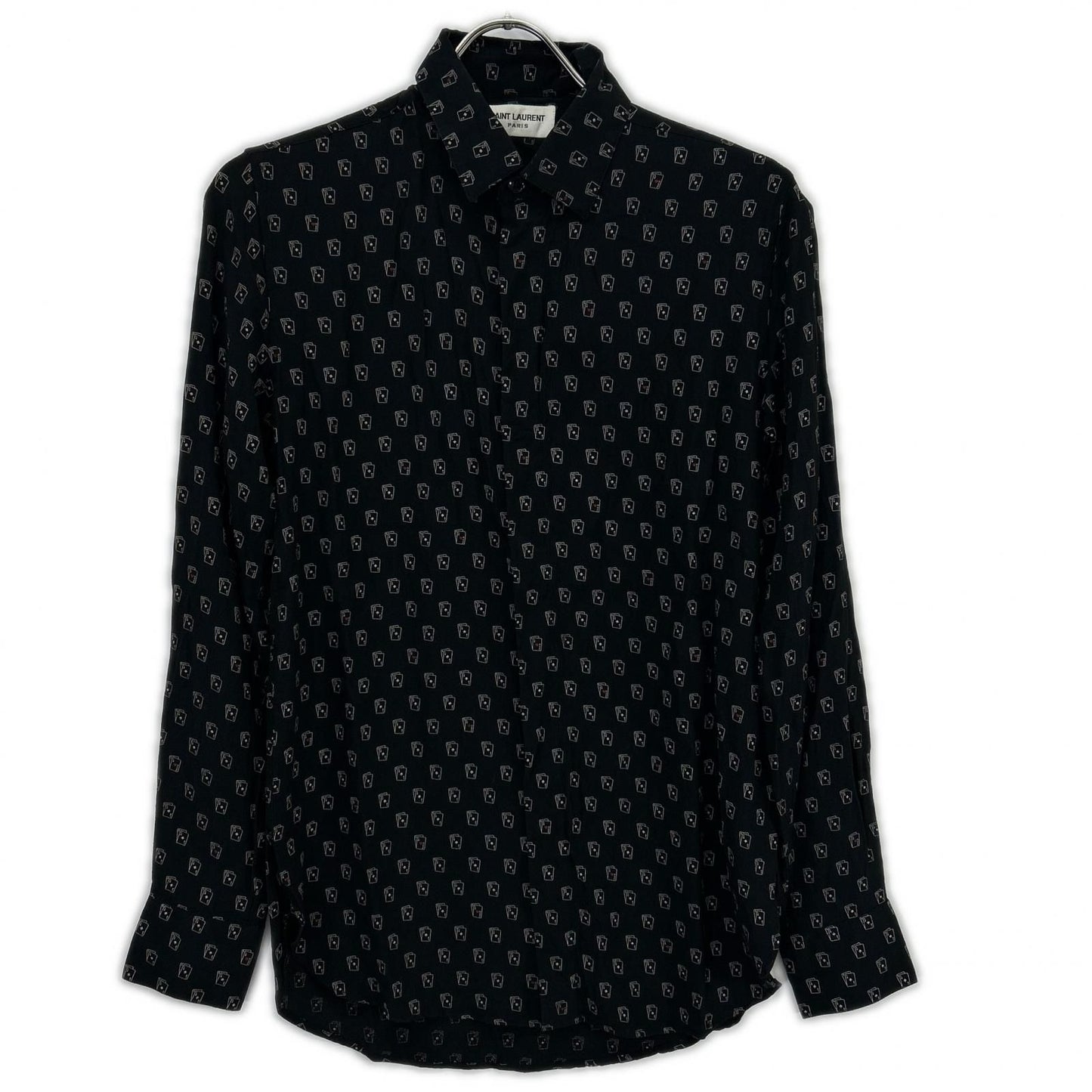 Saint Laurent Paris Black Silk Playing Cards Pattern Long Sleeve Shirt 36