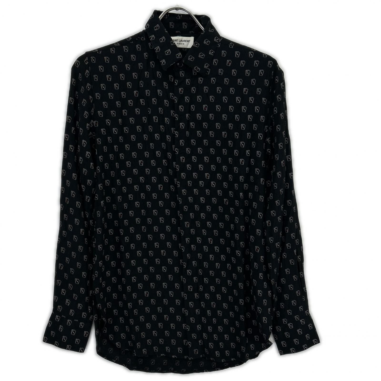 Saint Laurent Paris Black Silk Playing Cards Pattern Long Sleeve Shirt 36