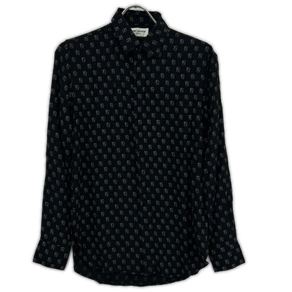 Saint Laurent Paris Black Silk Playing Cards Pattern Long Sleeve Shirt 36