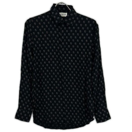 Saint Laurent Paris Black Silk Playing Cards Pattern Long Sleeve Shirt 36