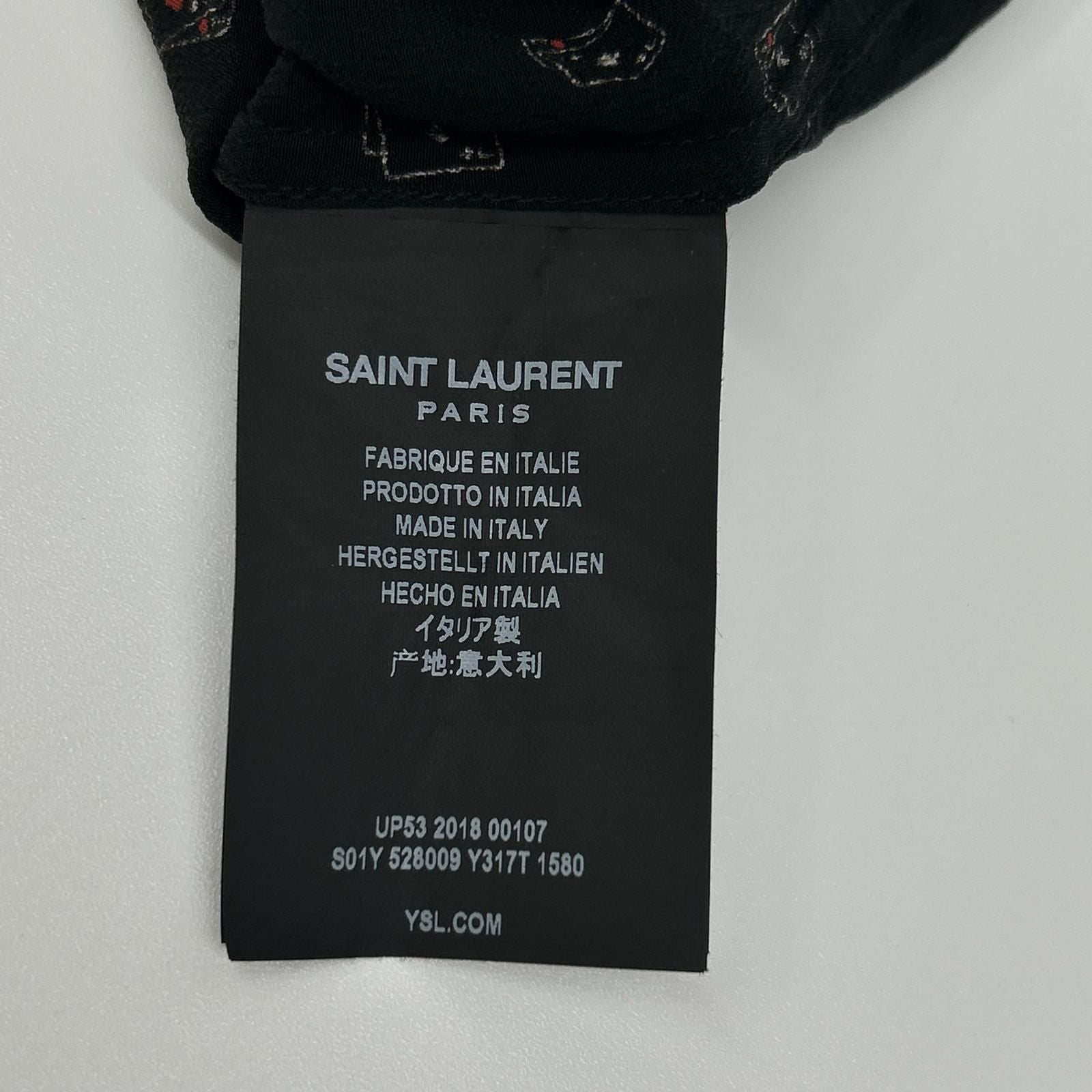 Saint Laurent Paris Black Silk Playing Cards Pattern Long Sleeve Shirt 36 — view 4