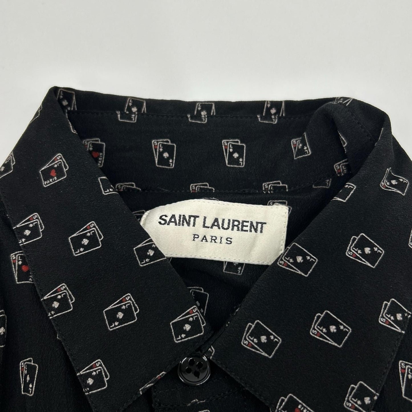 Saint Laurent Paris Black Silk Playing Cards Pattern Long Sleeve Shirt 36 — view 3