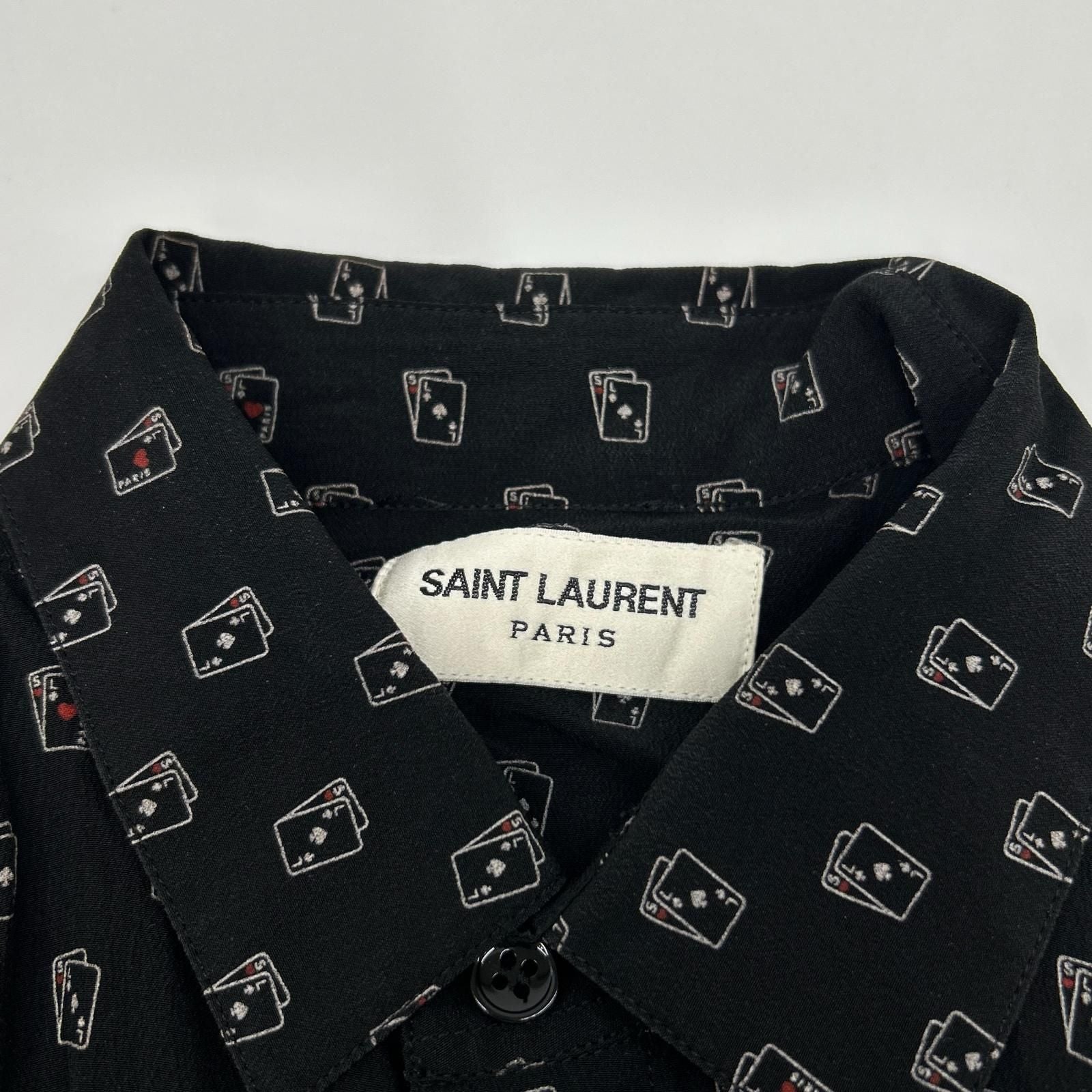 Saint Laurent Paris Black Silk Playing Cards Pattern Long Sleeve Shirt 36 — view 3