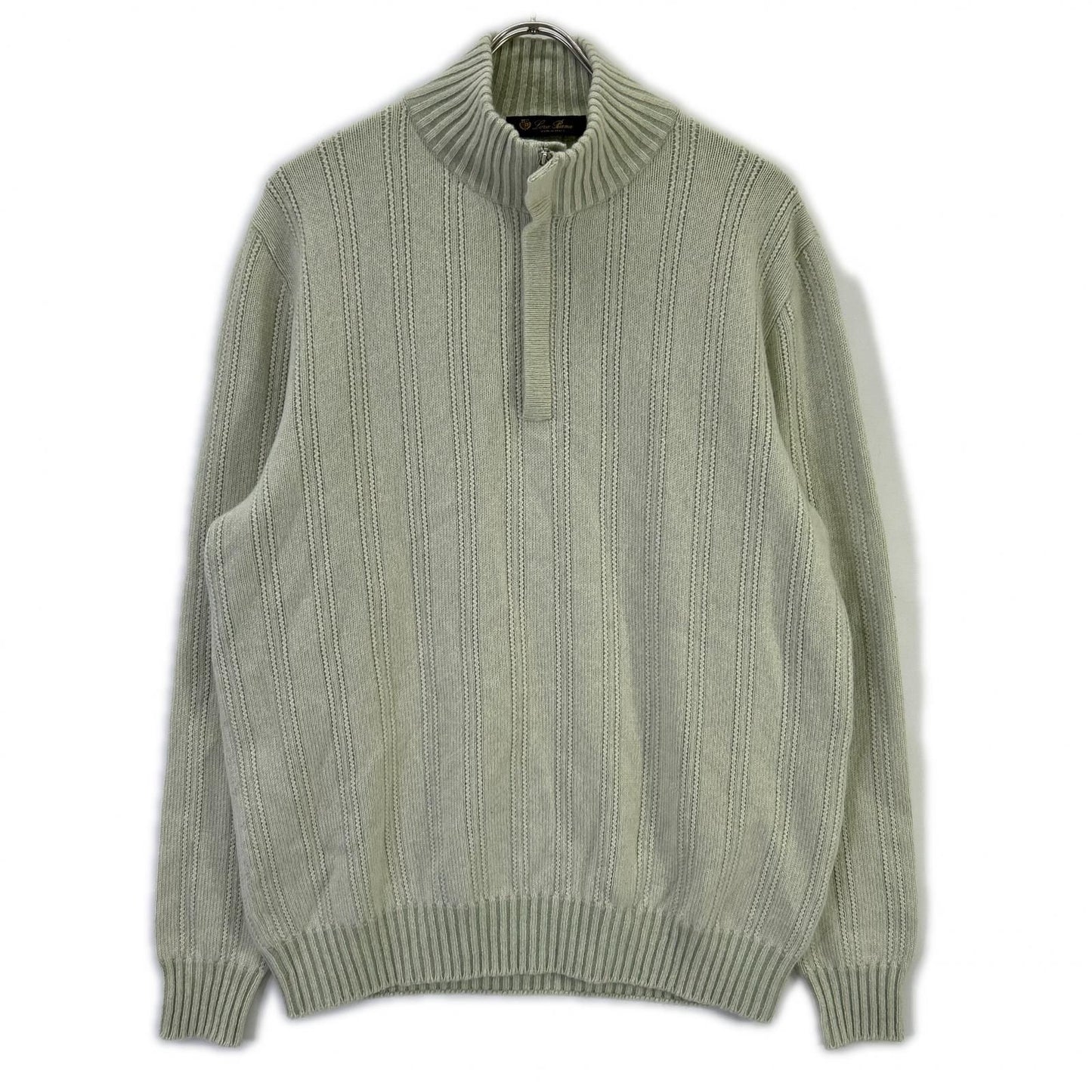 Loro Piana Light Green Cashmere 100 Half Zip High Neck Knit 52 Sweater