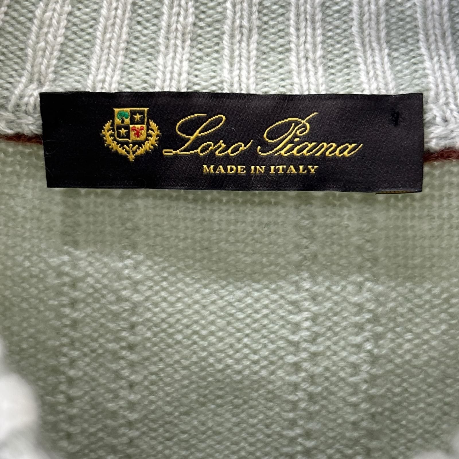 Loro Piana Light Green Cashmere 100 Half Zip High Neck Knit 52 Sweater — view 3