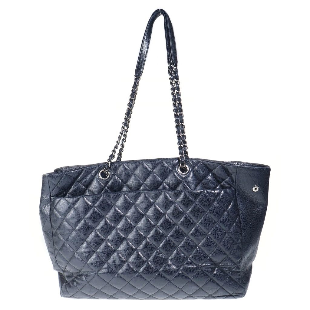 Chanel CC Logo Quilted Tote Chain Black Caviar Leather Silver — view 2