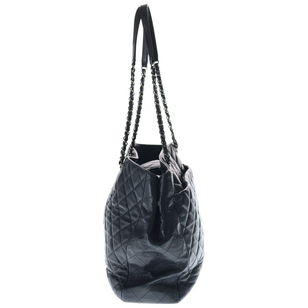 Chanel CC Logo Quilted Tote Chain Black Caviar Leather Silver — view 3