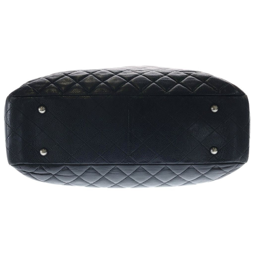 Chanel CC Logo Quilted Tote Chain Black Caviar Leather Silver — view 4