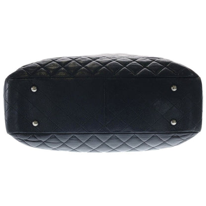 Chanel CC Logo Quilted Tote Chain Black Caviar Leather Silver — view 4
