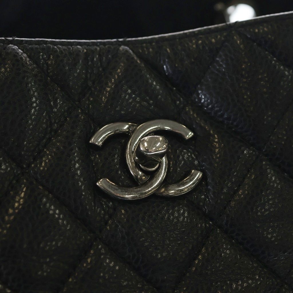Chanel CC Logo Quilted Tote Chain Black Caviar Leather Silver — view 5