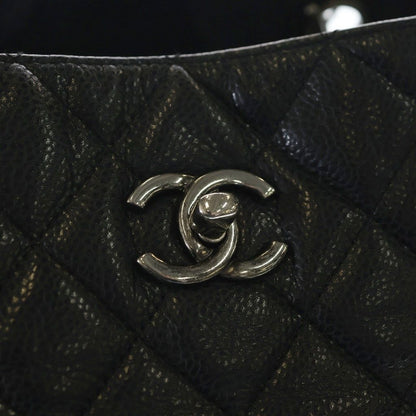 Chanel CC Logo Quilted Tote Chain Black Caviar Leather Silver — view 5
