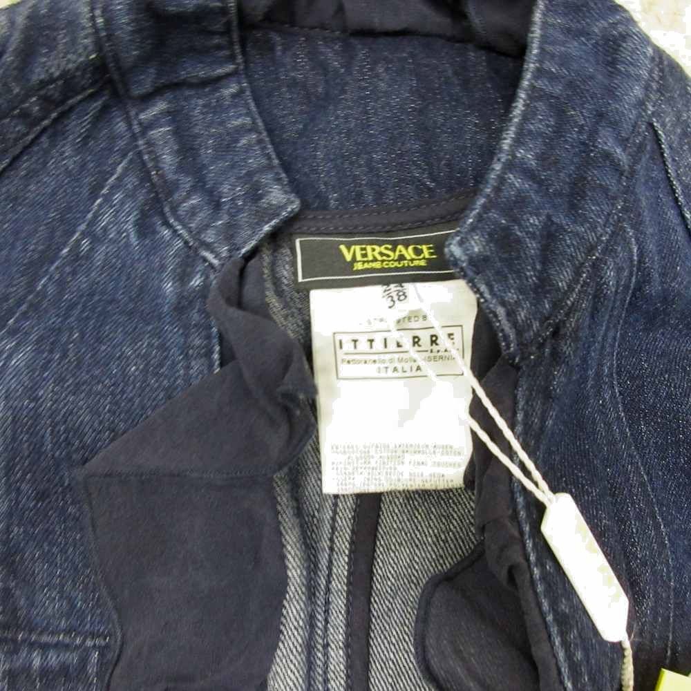 Versace Jeans Couture Denim Set Silk Contrast Indigo Blue Medusa Button Top 38 — view 8