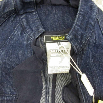 Versace Jeans Couture Denim Set Silk Contrast Indigo Blue Medusa Button Top 38 — view 8