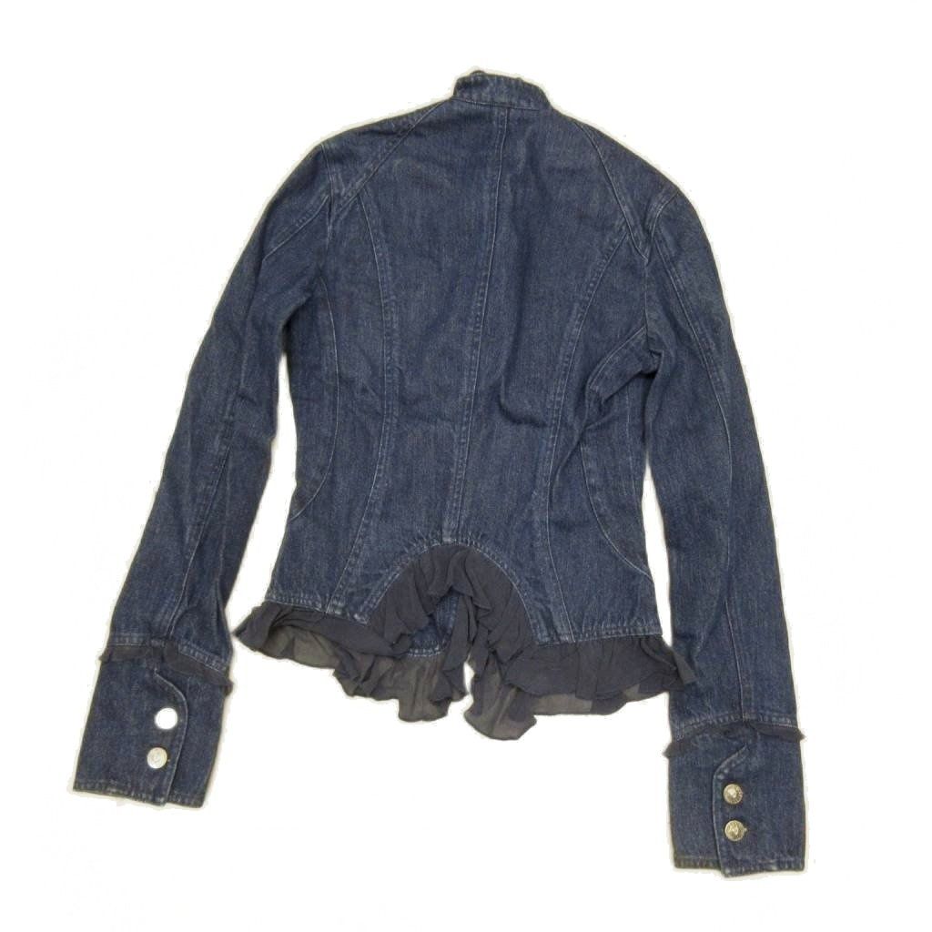 Versace Jeans Couture Denim Set Silk Contrast Indigo Blue Medusa Button Top 38 — view 3