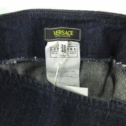 Versace Jeans Couture Denim Set Silk Contrast Indigo Blue Medusa Button Top 38 — view 9