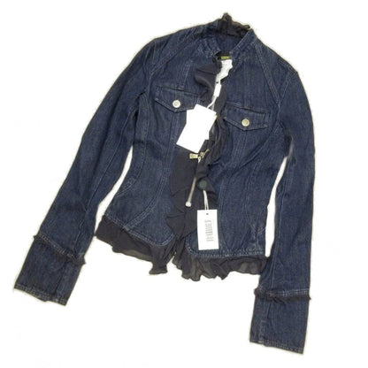 Versace Jeans Couture Denim Set Silk Contrast Indigo Blue Medusa Button Top 38 — view 2