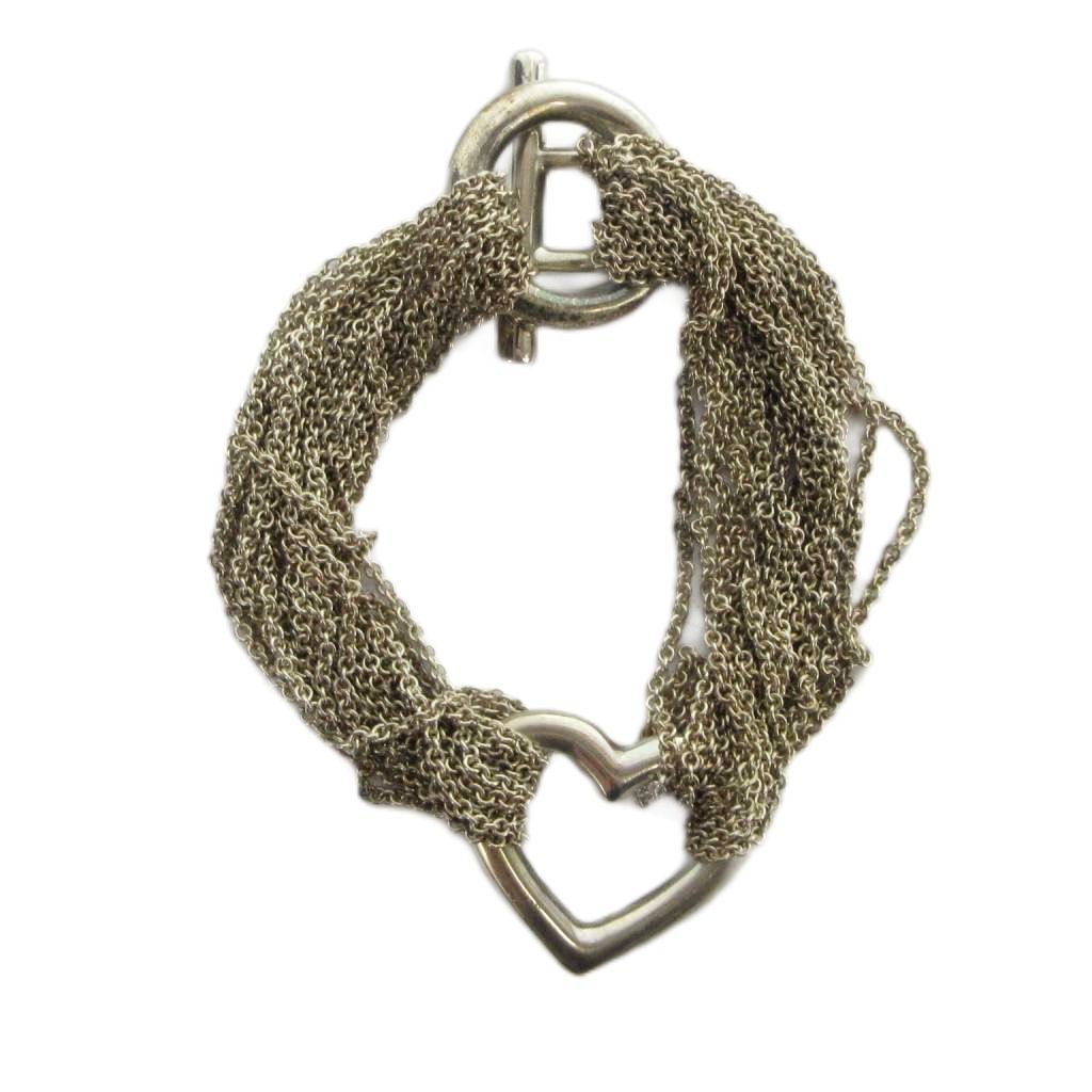 Tiffany & Co Open Heart Toggle Chain Bracelet 10 Row Silver