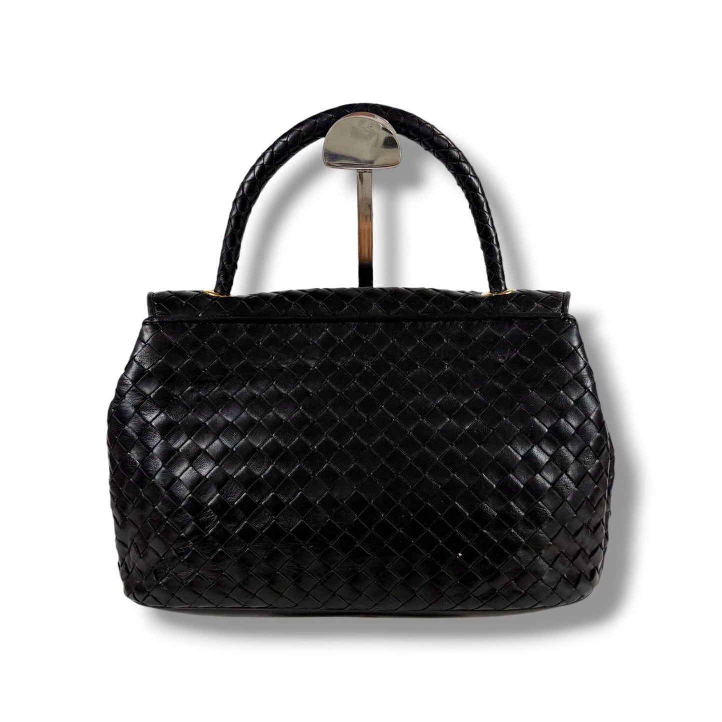 Bottega Veneta Top Handle Bag Handbag Turnlock Black Intrecciato Leather — view 2