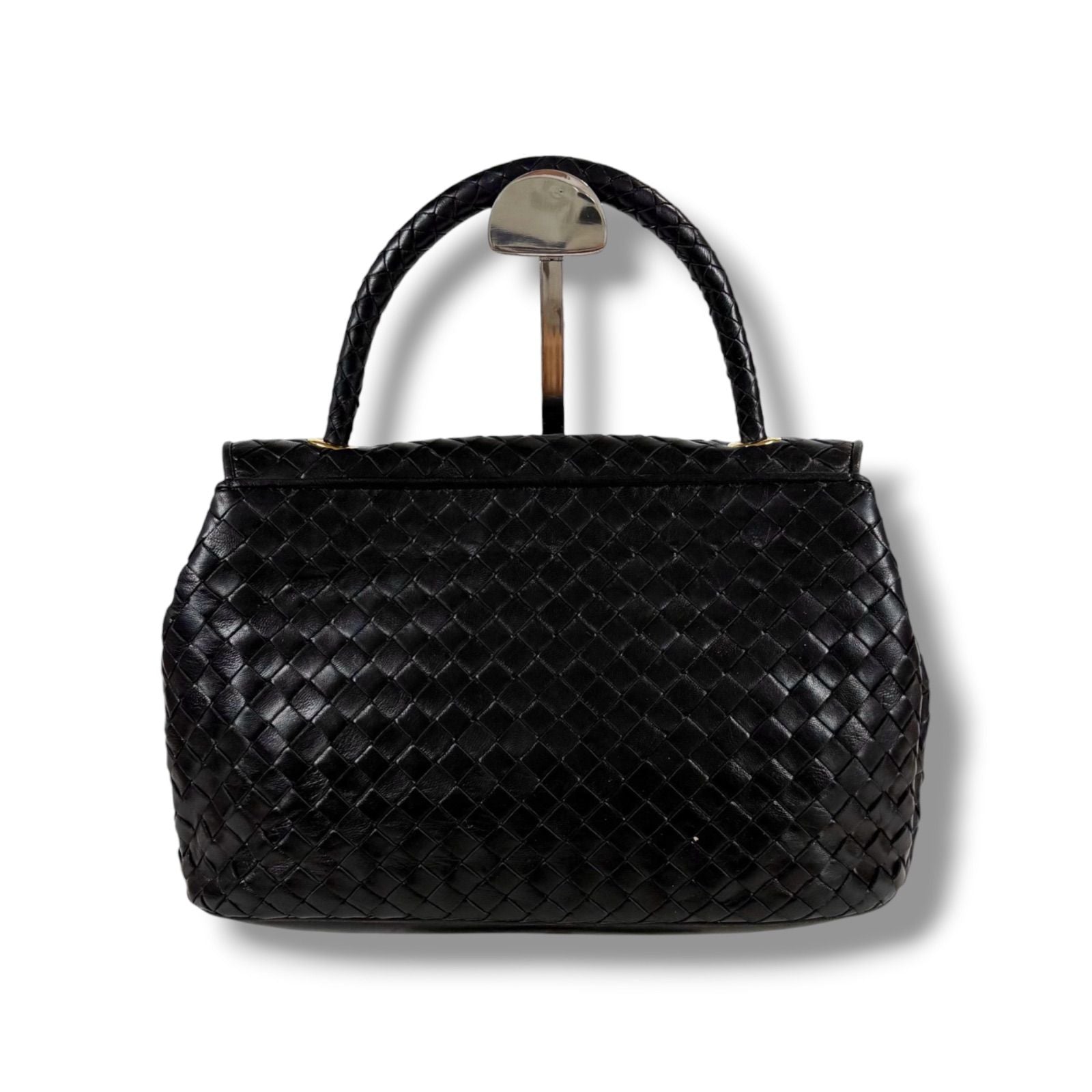 Bottega Veneta Top Handle Bag Handbag Turnlock Black Intrecciato Leather — view 2