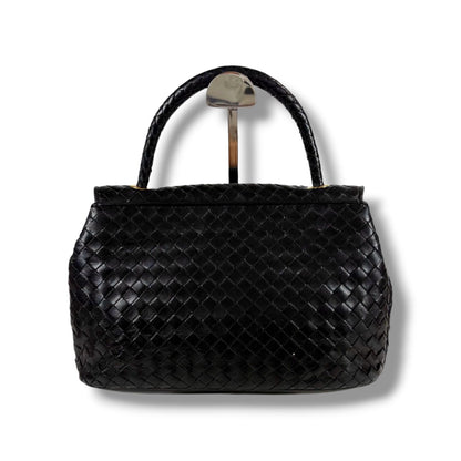 Bottega Veneta Top Handle Bag Handbag Turnlock Black Intrecciato Leather — view 2