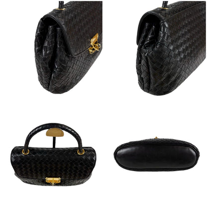 Bottega Veneta Top Handle Bag Handbag Turnlock Black Intrecciato Leather — view 3