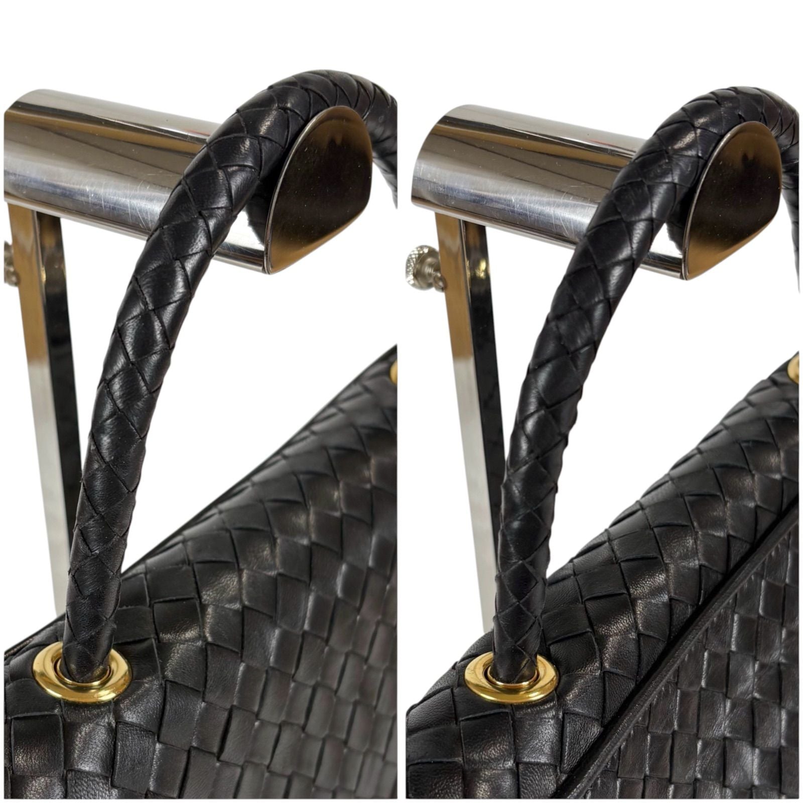 Bottega Veneta Top Handle Bag Handbag Turnlock Black Intrecciato Leather — view 6