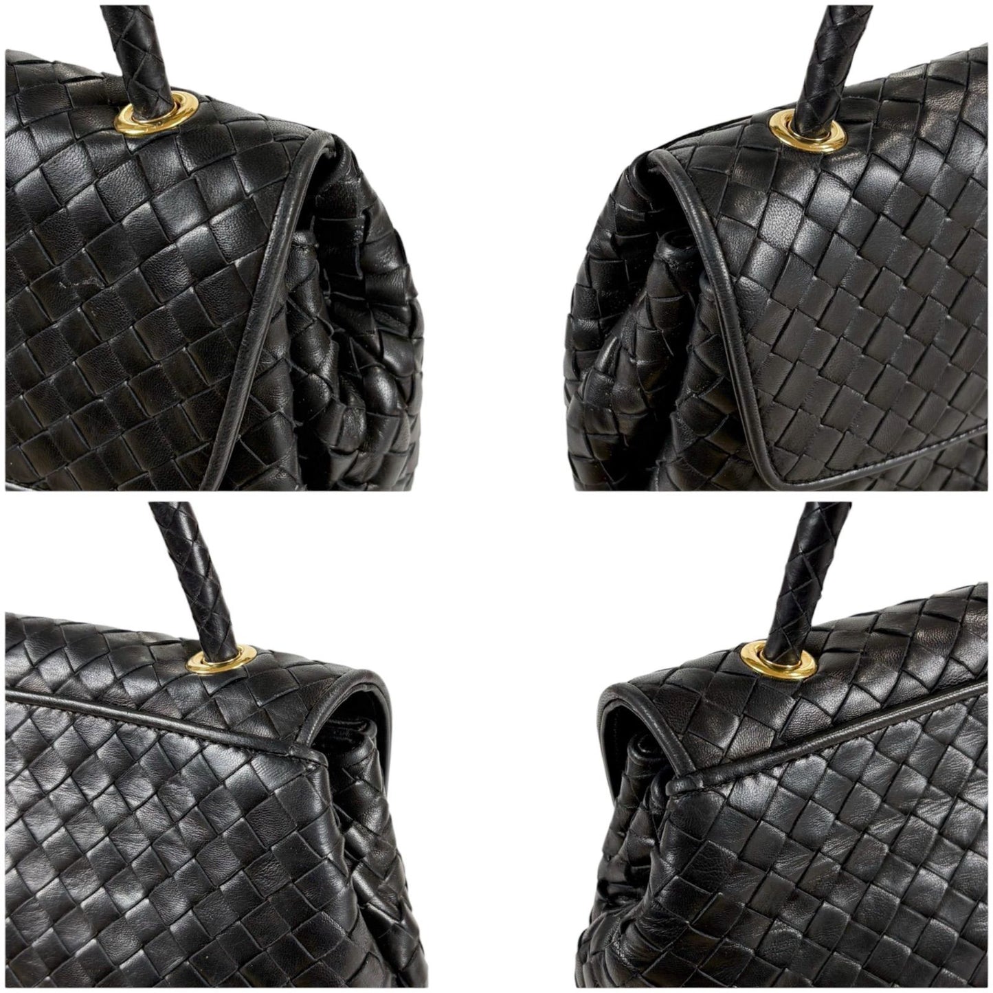 Bottega Veneta Top Handle Bag Handbag Turnlock Black Intrecciato Leather — view 4