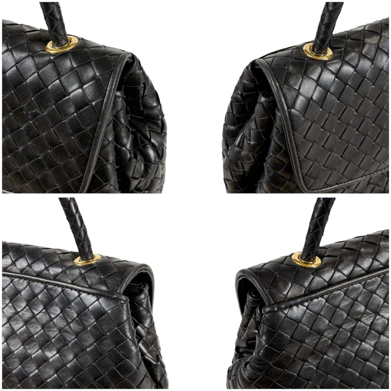 Bottega Veneta Top Handle Bag Handbag Turnlock Black Intrecciato Leather — view 4