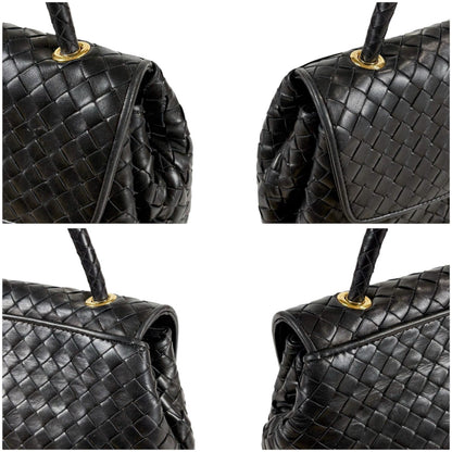 Bottega Veneta Top Handle Bag Handbag Turnlock Black Intrecciato Leather — view 4