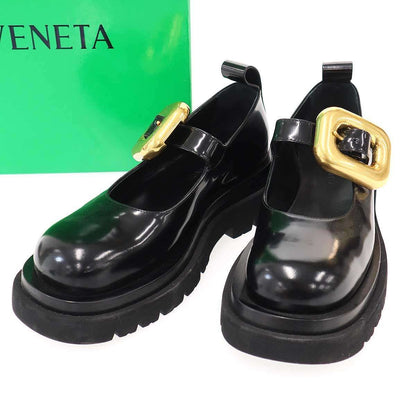 Bottega Veneta Rug Mary Jane Buckle Leather Shoes Black Gold