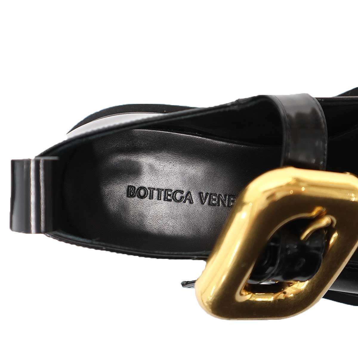 Bottega Veneta Rug Mary Jane Buckle Leather Shoes Black Gold — view 5