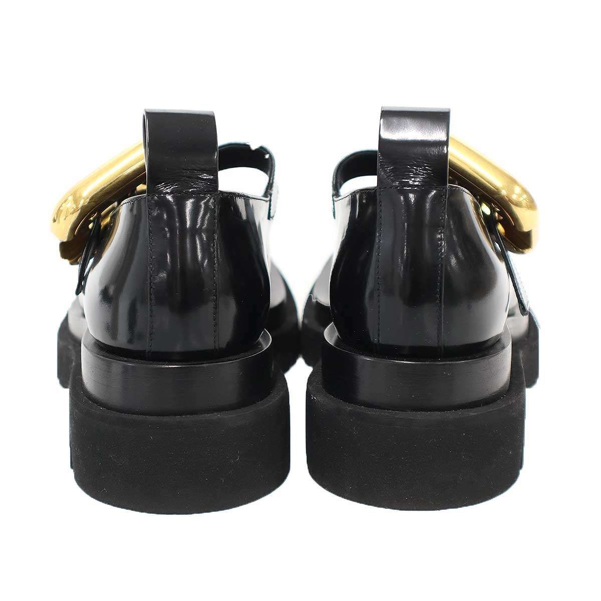 Bottega Veneta Rug Mary Jane Buckle Leather Shoes Black Gold — view 3