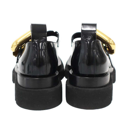 Bottega Veneta Rug Mary Jane Buckle Leather Shoes Black Gold — view 3