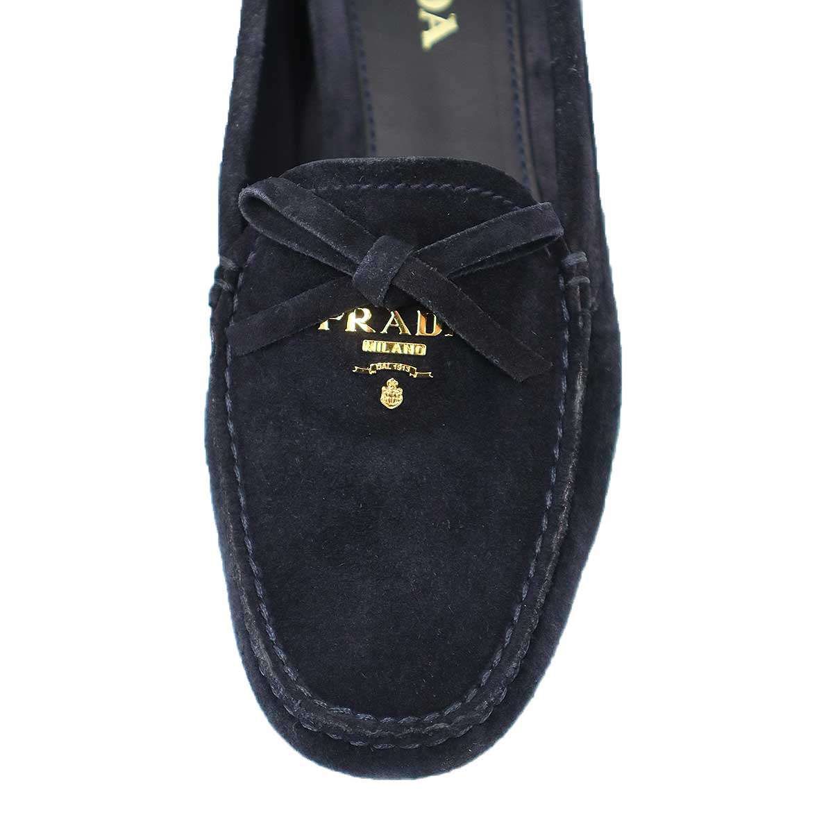 Prada Suede Leather Driving Shoes Navy — view 7