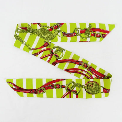 Hermes Tsuiri Scarf Brid Gala Yellow Green White Silk — view 3