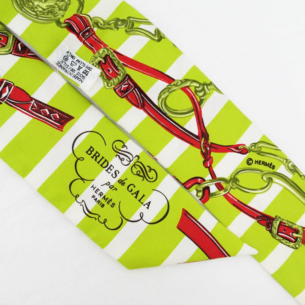 Hermes Tsuiri Scarf Brid Gala Yellow Green White Silk — view 5