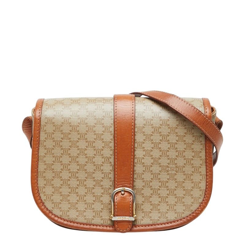 Celine Macadam Crossbody Shoulder Bag Beige Brown Leather