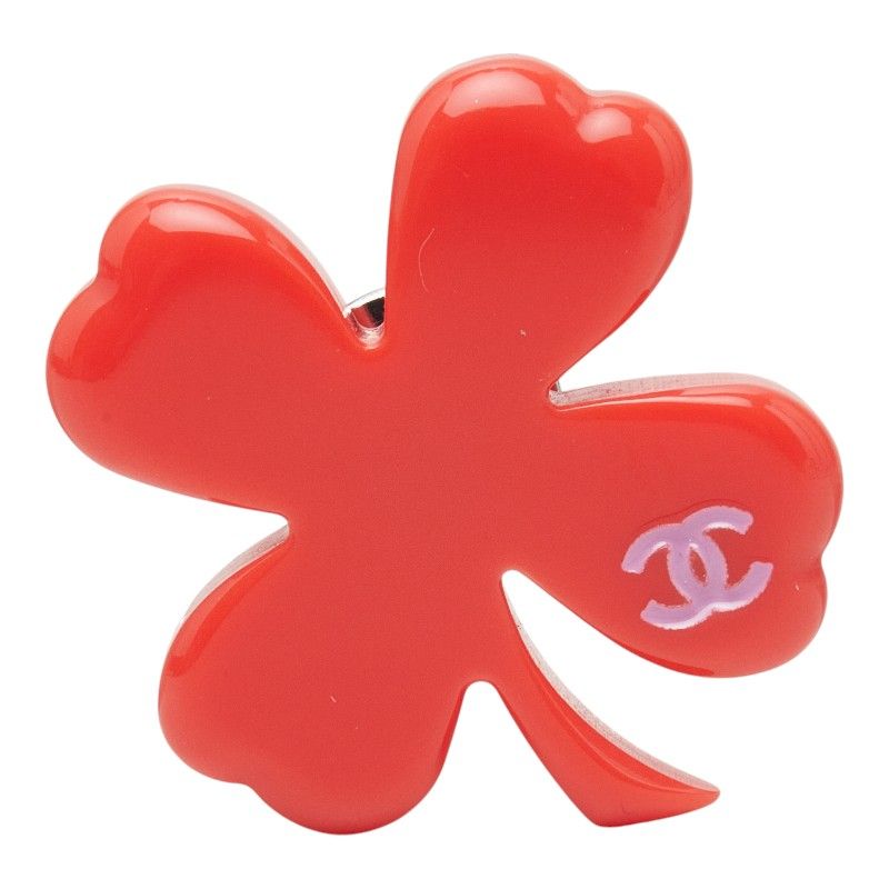 Chanel CC Logo Clover Motif Pin Brooch Pin Batch 04 Red Plastic