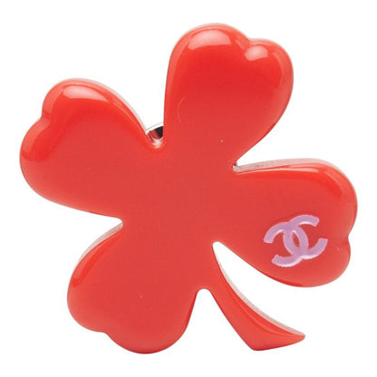 Chanel CC Logo Clover Motif Pin Brooch Pin Batch 04 Red Plastic
