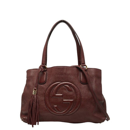 Gucci Interlocking Soho Tote Shoulder Bag 2-Way Wine Red Bordeaux Leather