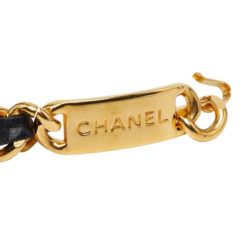 Chanel 31 Rue Cambon le Logo Plate Chain Belt Gold Black Plated Leather — view 2