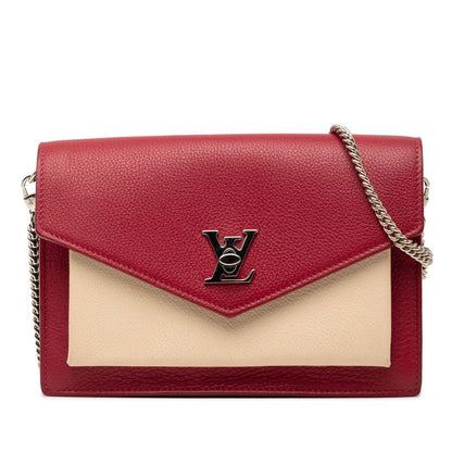 Louis Vuitton Pochette Lockme Chain Slanted Shoulder Bag Wine Red Beige Leather