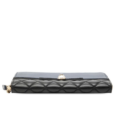 Chanel CC Logo Quilted Zip Around Wallet Black Navy Leather Faux Pearl — view 3